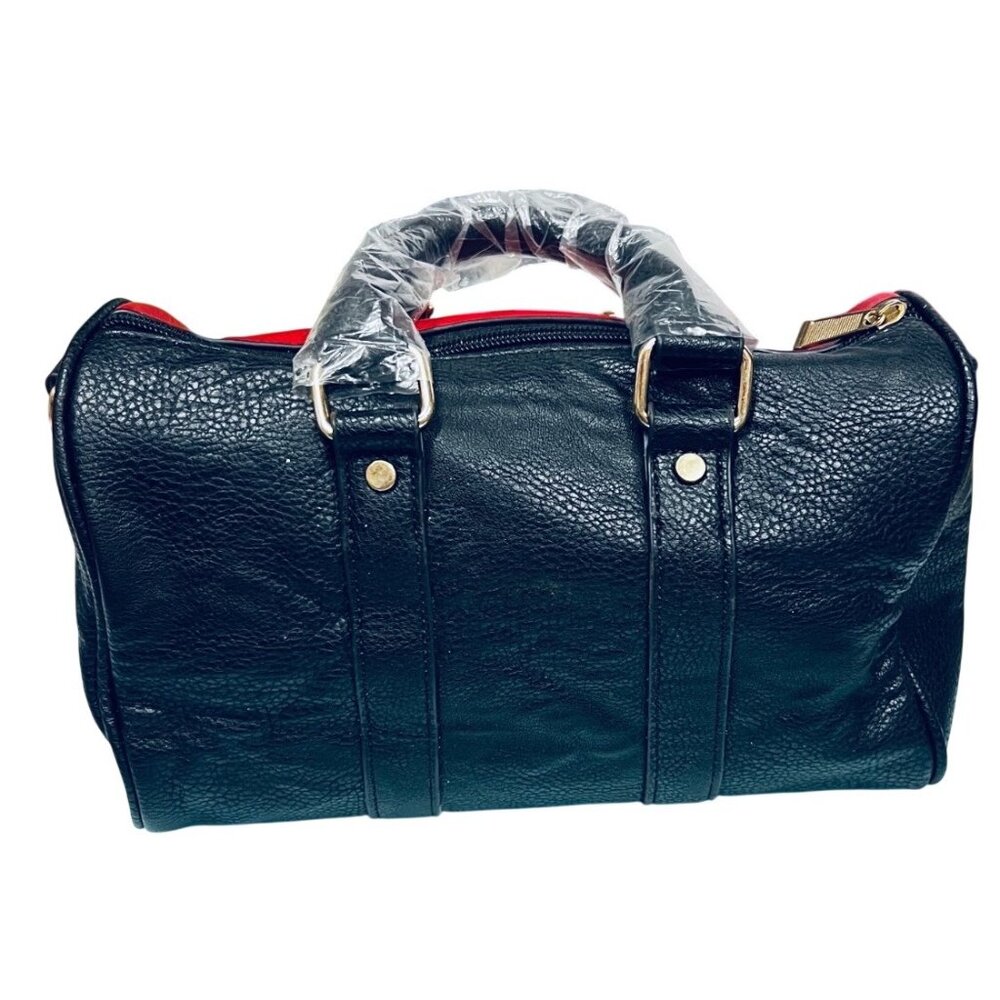 Red & Black Faux Leather Handbag w Detachable Strap & Zipper Closure 5”x6” - Picture 2 of 7